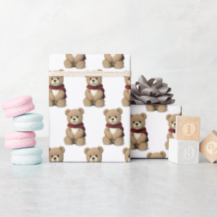 Papier Cadeau Ours En Teddy Avec Écharpe