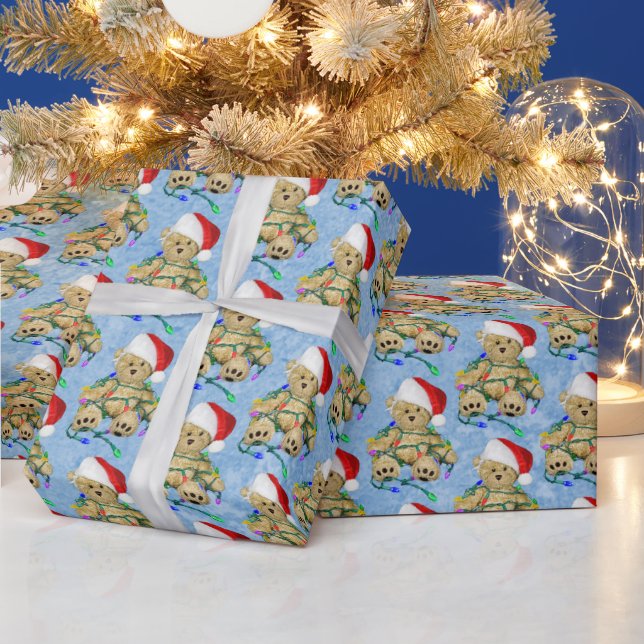 Papier Cadeau Ours En Teddy Dans Les Lumières De Noël En Tangue (Vacances)