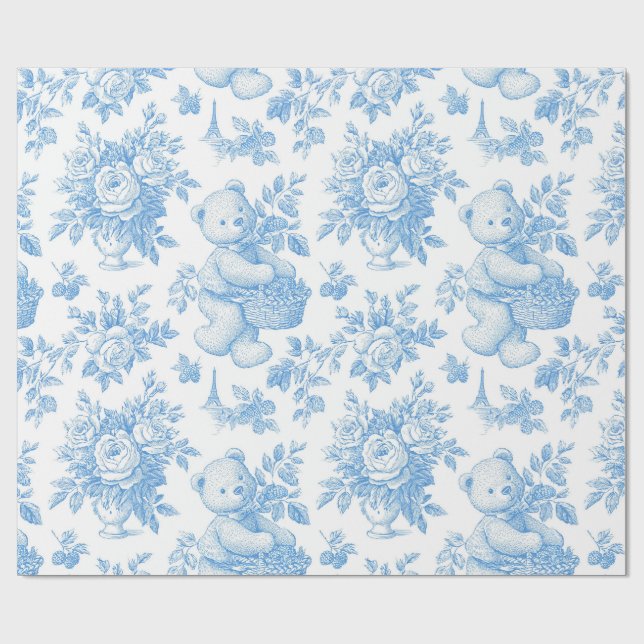 Papier Cadeau Ours Floral Toile Français (Plat)