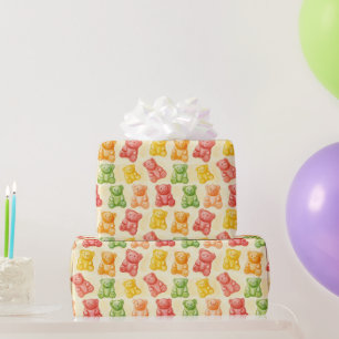 Papier Cadeau Ours Gélifiés Menthe Rose Jaune Fruit Anniversaire