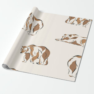 Papier Cadeau Ours minimaliste de couleur tan dessiné à la main,