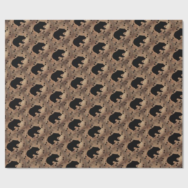 Papier Cadeau Ours Noir Et Paniers Ours (Plat)