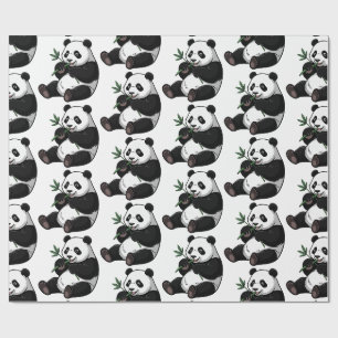 Papier Cadeau Ours Panda Mignon Moderne et Branchages de Bambou