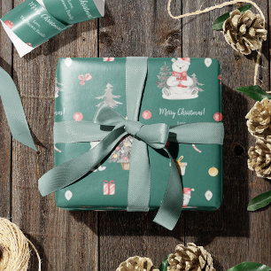 Papier Cadeau Ours polaire à l'aquarelle mignonne avec voeux de 