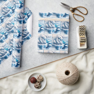 Papier Cadeau Ours polaire avec son petit sur un glacier