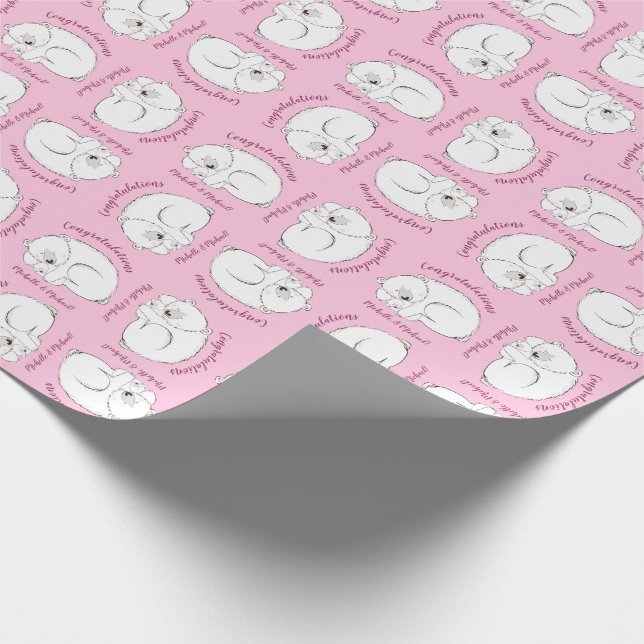 Papier Cadeau Ours polaire Baby shower fille rose (Coin)