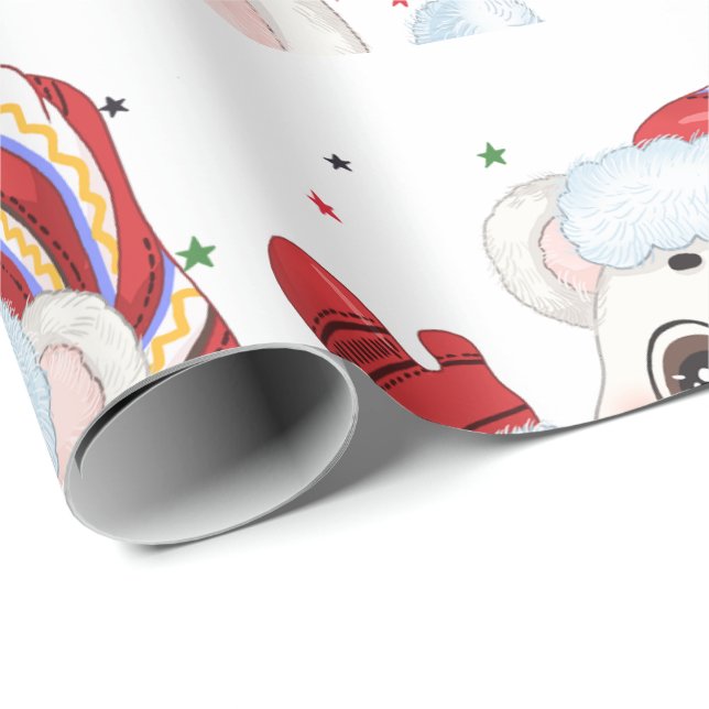 Papier Cadeau Ours polaire de Noël (Coin rond)