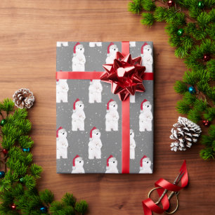 Papier Cadeau Ours polaire de Noël dans des flocons de neige