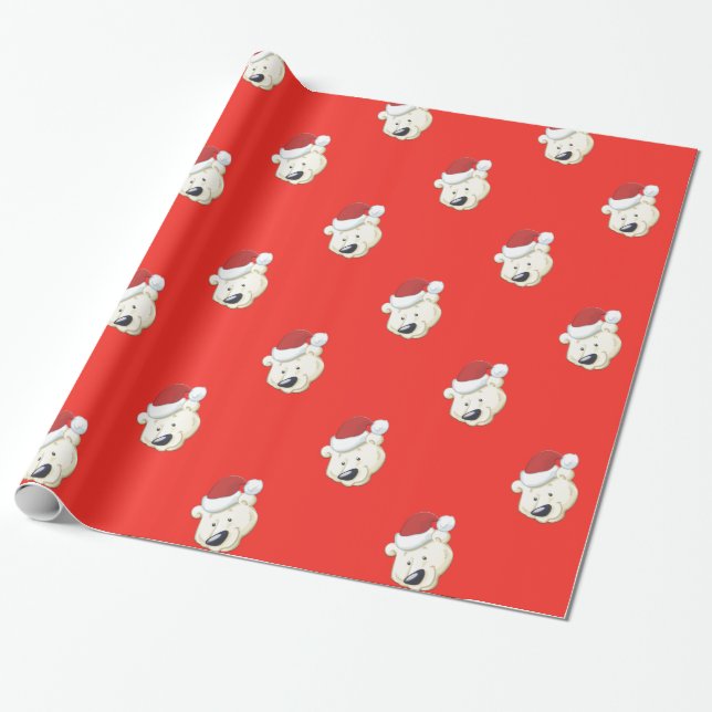 Papier Cadeau Ours polaire de Noël rouge (Déroulé)