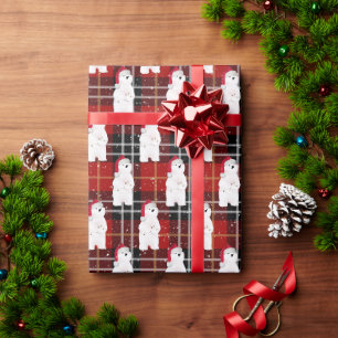 Papier Cadeau Ours Polaire De Noël Sur Tartan Plaid