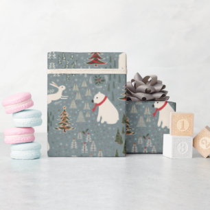 Papier Cadeau Ours polaire des animaux arctiques de Noël sur gri