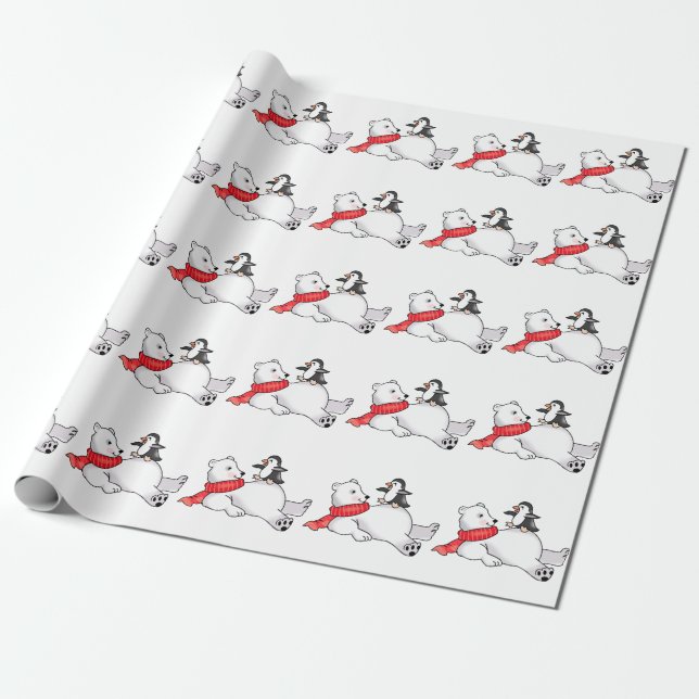 Papier Cadeau Ours polaire et pingouin (Déroulé)