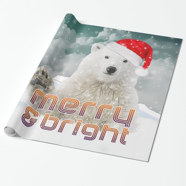 Papier Cadeau Ours polaire père Noël | Papier d'enveloppement de (Déroulé)