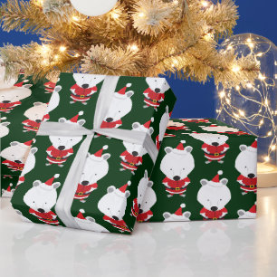 Papier Cadeau Ours polaire Santa Chapeau vert Noël vacances