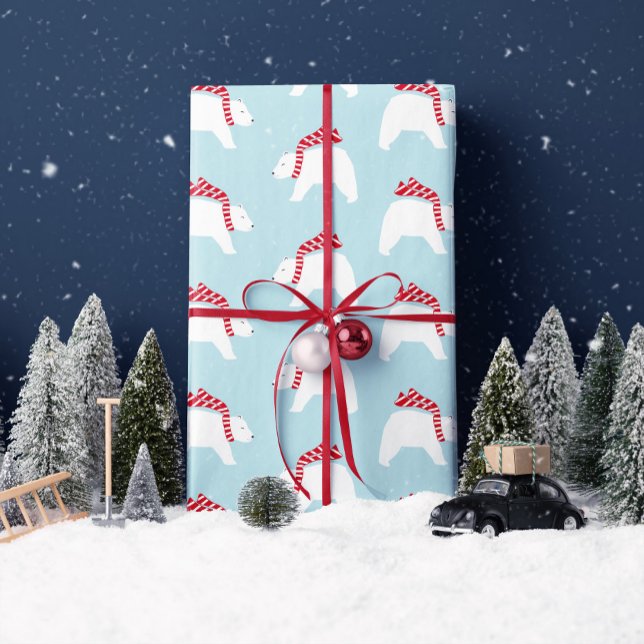 Papier Cadeau Ours Polaires - Bleu - Papier d'enveloppement de N ("Modern Polar Bears" gift wrap on a light blue background. Designed by Clearlytangled Studio.)