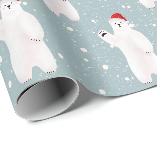 Papier Cadeau Ours polaires de Noël dans les flocons de neige en (Coin rond)