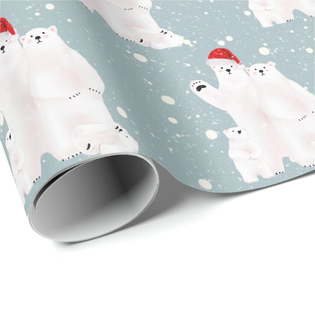 Papier Cadeau Ours polaires de Noël dans les flocons de neige en (Coin rond)