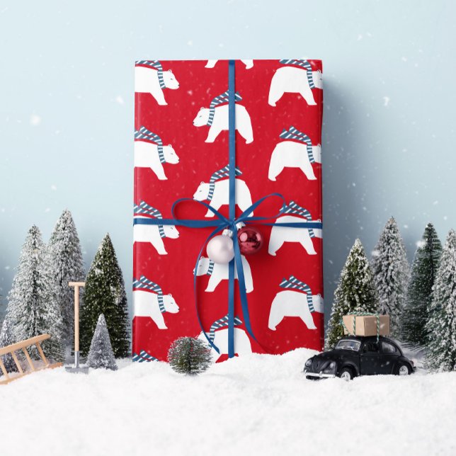 Papier Cadeau Ours polaires - Rouge - Papier d'enveloppement de  (Up your gifting game this year with this "Modern Polar Bear" gift wrap! By Clearlytangled Studio.)