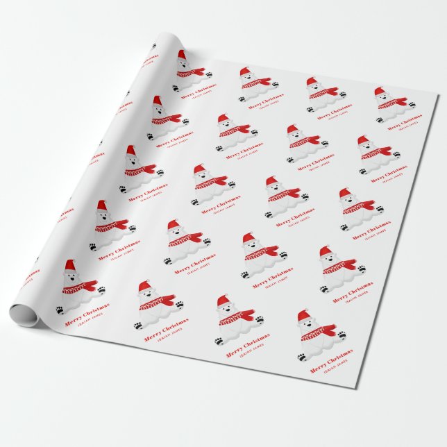 Papier Cadeau Ours rouge mignon Joyeux Noël (Déroulé)