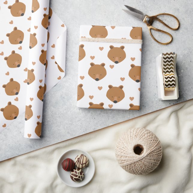 Papier Cadeau Ours Visage Coeur Animal (Artisanat)