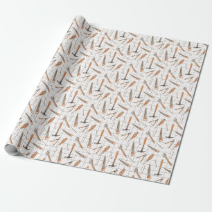 Papier Cadeau Outils aquarelle avec scie à marteau vis à ongles