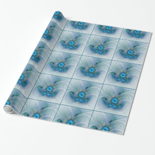 Papier Cadeau Ovations debout, fractale bleue turquoise abstrait