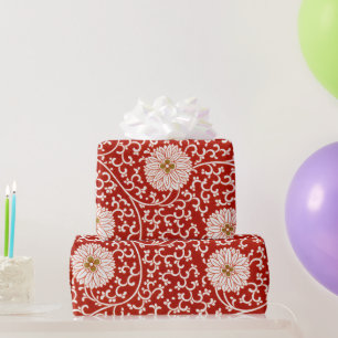 Papier Cadeau Owen Jones Ornement Chinois Fleurs Rouges et Blanc