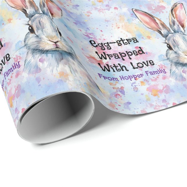 Papier Cadeau Own text Watercolor Easter Bunnies (Coin rond)