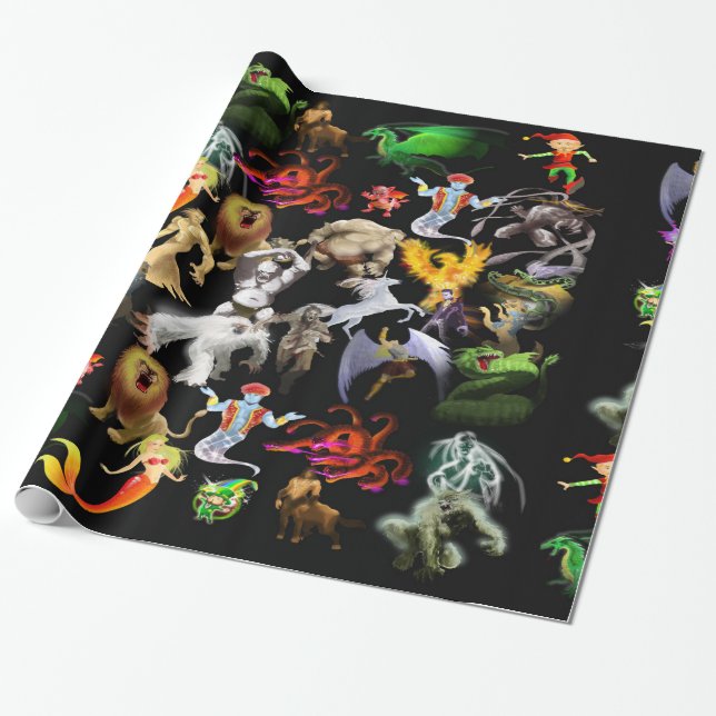 Papier Cadeau P est pour le papier d'emballage Phoenix (noir) (Déroulé)