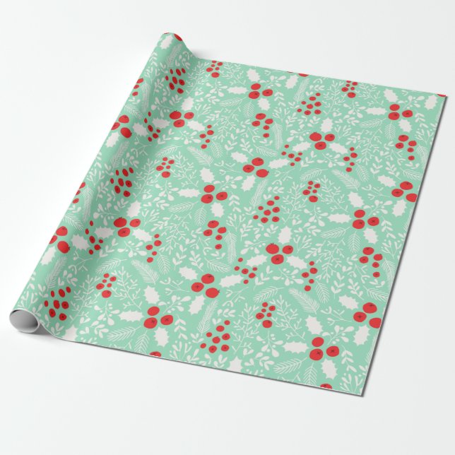Papier Cadeau Pa d'enroulement de la mytille d'hiver Holly Berri (Déroulé)