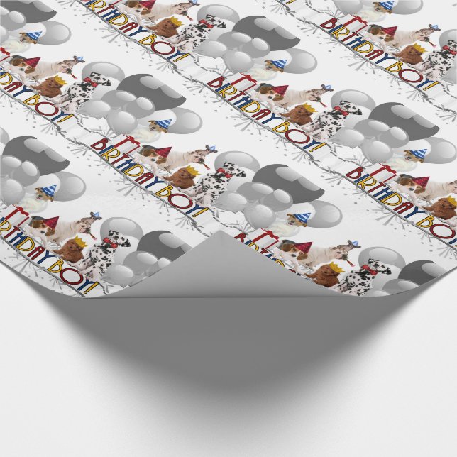 Papier Cadeau Pack de Chiens d'anniversaire avec Ballons (Coin)