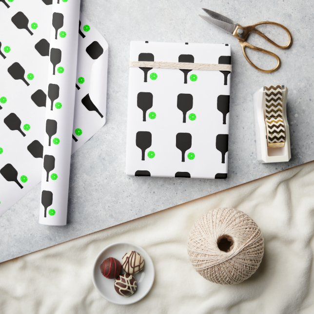 Papier Cadeau Pagaies de Pickleball & balles vertes (Artisanat)
