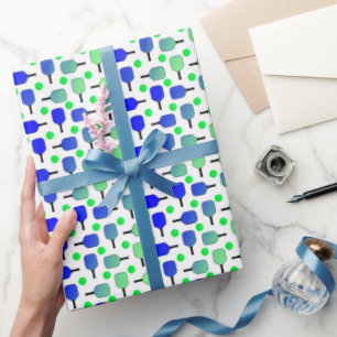 Papier Cadeau Pagaies de Pickleball Bleu et Vert Pickleball Vert