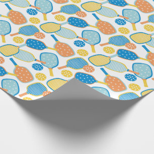 Papier Cadeau Pagaies de Pickleball mignonnes sur blanc