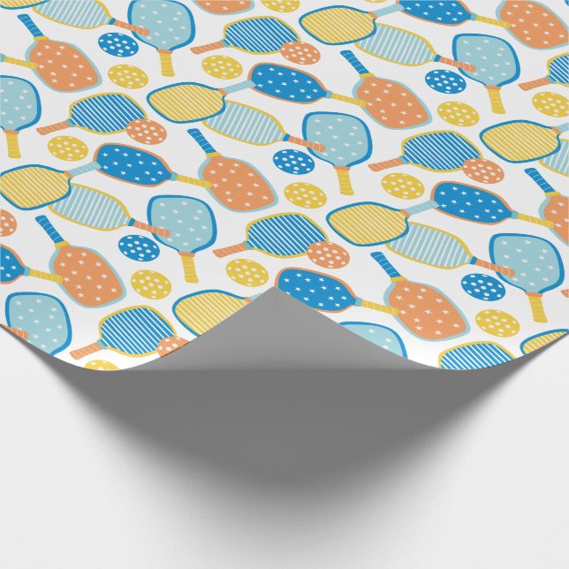 Papier Cadeau Pagaies de Pickleball mignonnes sur blanc (Coin)