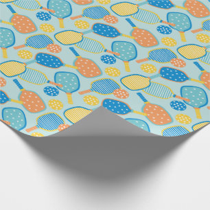 Papier Cadeau Pagaies de Pickleball mignonnes sur bleu clair