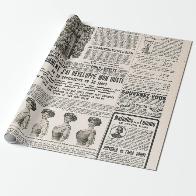 Papier Cadeau Page de journal avec publicité antique (Déroulé)