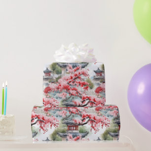 Papier Cadeau Pagode chinoise Motif d'aquarelle