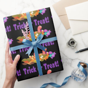 Papier Cadeau Paillet Violet avec des Vers Trick or Treat Hallow