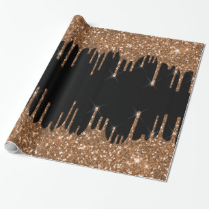 Papier Cadeau Paillettes d'or noir gouttes luxe féminin