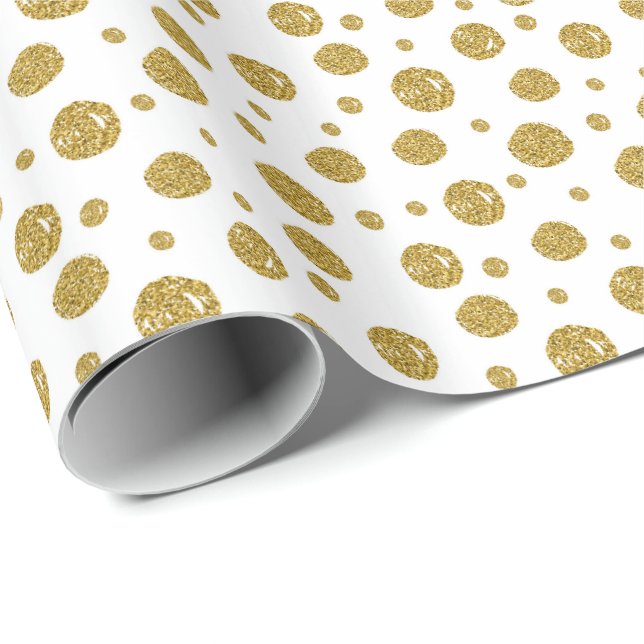Papier Cadeau Paillettes Dorées Points Polka (Coin rond)