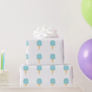 Papier Cadeau Paillettes Étoiles Points Cône de Glace Bleu