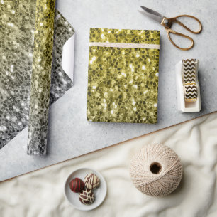 Papier Cadeau Paillettes ombrées argent or foncé scintillent 