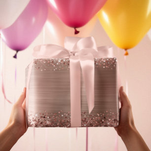 Papier Cadeau Paillettes Rose Gold Faux Feuille