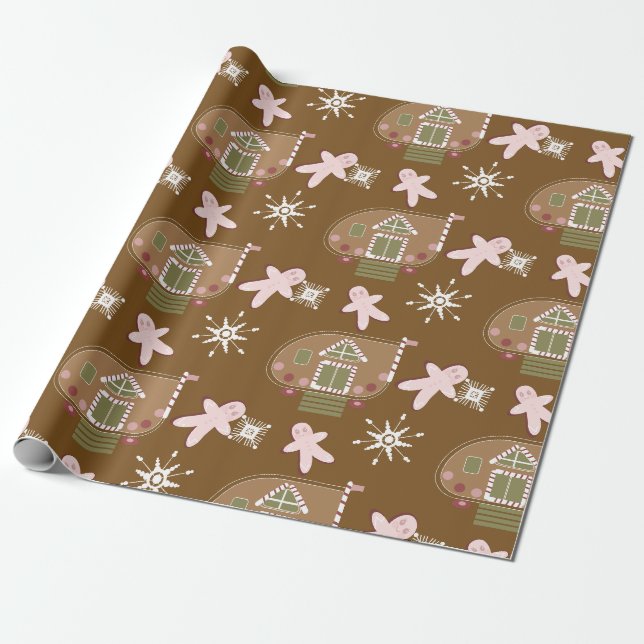 Papier Cadeau Pain d'épice Cookies de la maison Pink Snowflakes (Déroulé)
