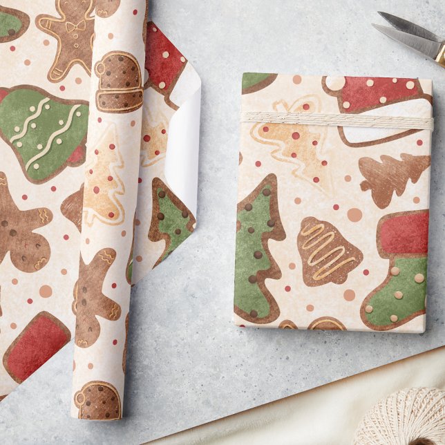 Papier Cadeau Pain d'épice de Noël rétro Whimsical, Aquarelle (Créateur téléchargé)