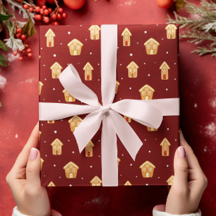 Papier Cadeau Pain D'Épice Maison De Noël Sur Arrière - plan Rou