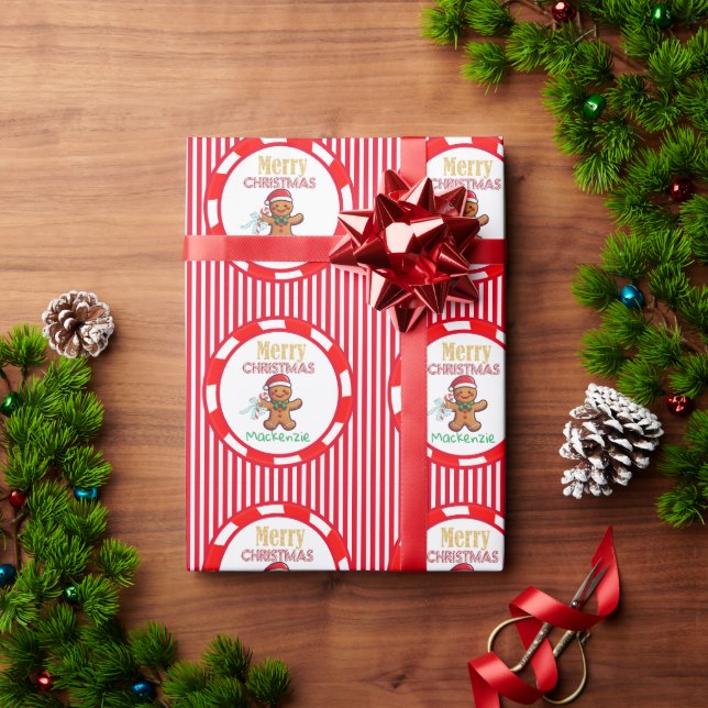 Papier Cadeau Pain d'épice mou Noël Nom personnalisé Rouge (Cadeau de vacances)