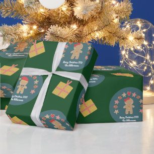 Papier Cadeau Pain d'épice vert Cookie Script Personnalisé Nom m