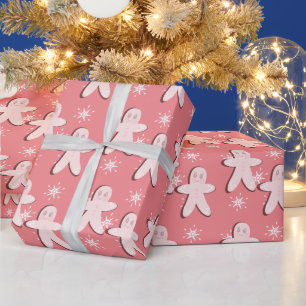 Papier Cadeau Pain d'épices Cookie rose et flocons de neige Wrap